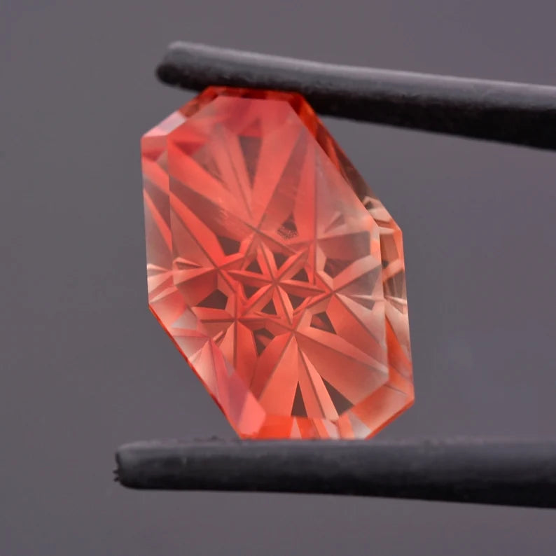 Exquisite Red Sunstone Gem from Oregon, 12.11 cts., 21x13 mm., Fantasy Cut Cushion Shape