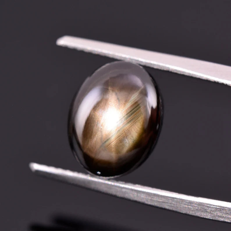 Star Sapphire, 6.85 cts., 11.8x9.4 mm., Oval Cabochon, Black, Thailand