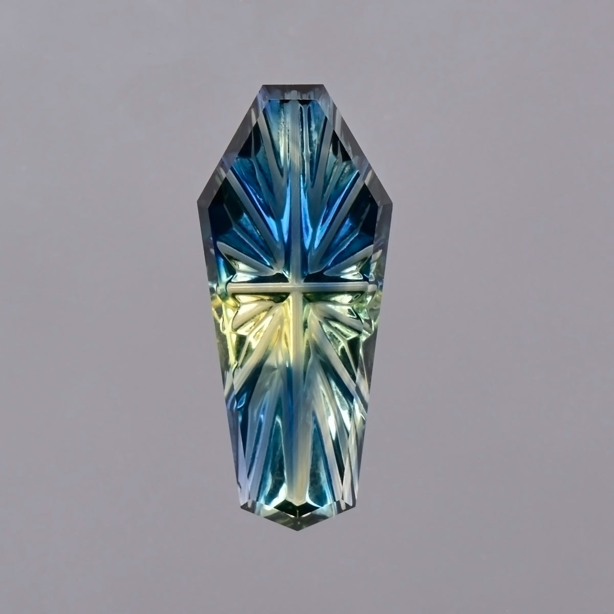 Parti Sapphire, 0.66 cts., 10.4x4.5 mm, Fantasy Coffin, Blue, Yellow, Bicolor, Australia, Natural