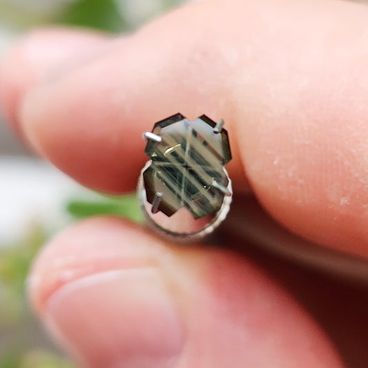 Rutile Sapphire, 0.83 cts., 6.9x5.7 mm., Fantasy Baroque Cushion, Green, Thailand, Natural