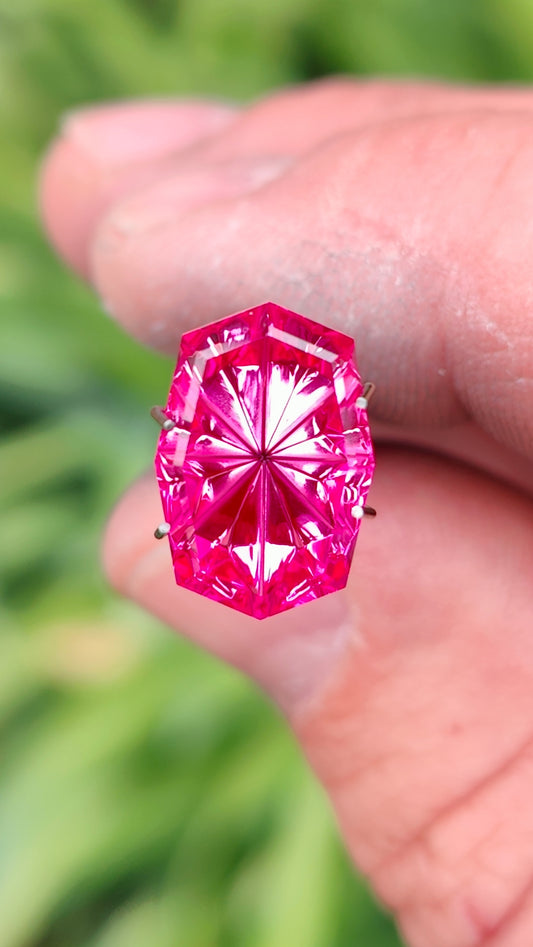 LAB Grown Sapphire, 7.55 cts., 14.4x9.8 mm., Cushion Fantasy, Pink