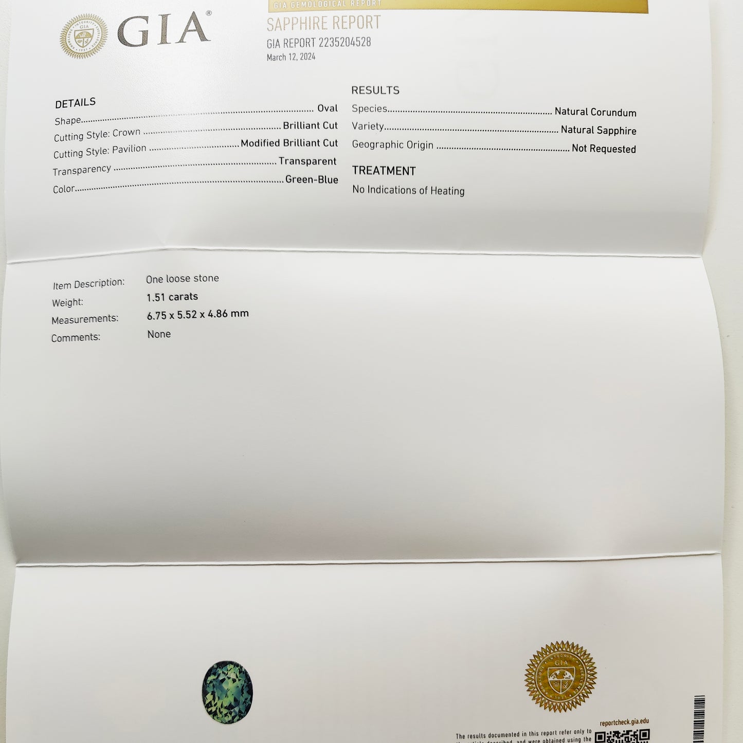 Sapphire, 1.51 cts., 6.7x5.5 mm., Oval, Bicolor, Teal, Blue, Green, Madagascar, Natural, GIA Cert.