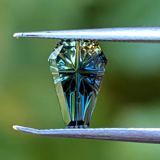 Parti Sapphire, 1.09 cts., 8.0 x 5.4 mm, Fantasy Coffin, Green, Blue, Yellow, Bicolor, Australia, Natural