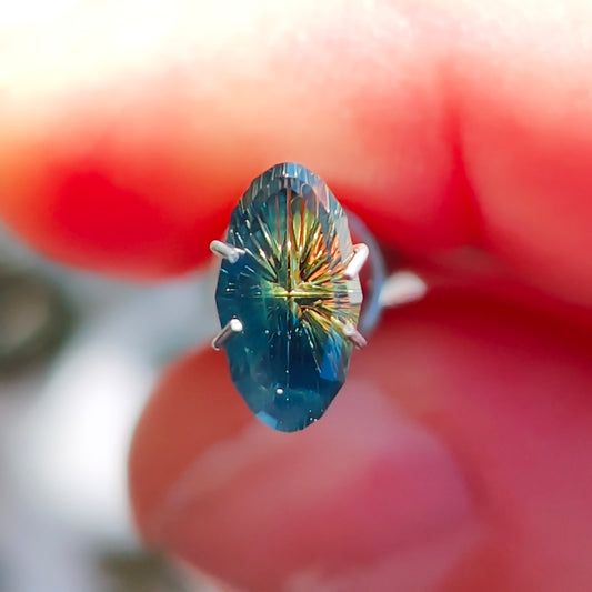 Parti Sapphire, 1.76 cts., 9.4x5.1 mm., Moval Fantasy, Bicolor, Blue, Yellow, Australia, Natural