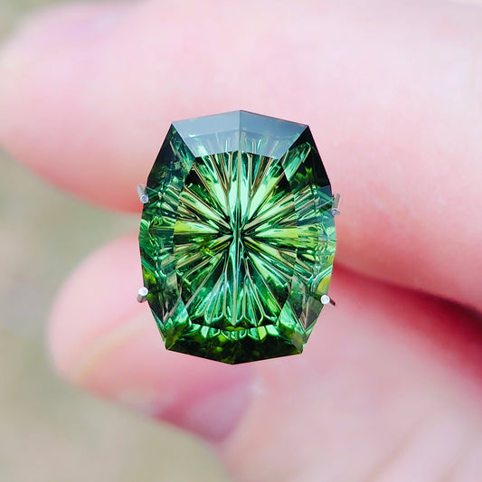 Tourmaline, 7.83 cts., 14.9x11.5 mm., Cushion Fantasy, Green, Brazil, Natural