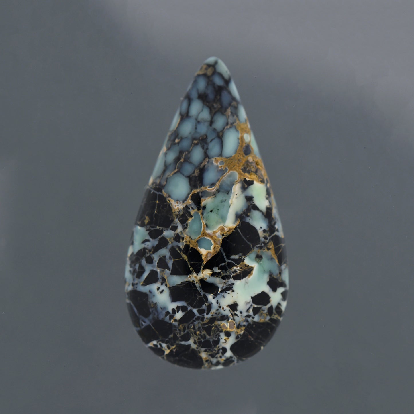 Starfox Variscite, 7.04 cts., 21.5 x 11.2 mm, Pear Cabochon, Blue, Black, Multicolor, Nevada, Natural