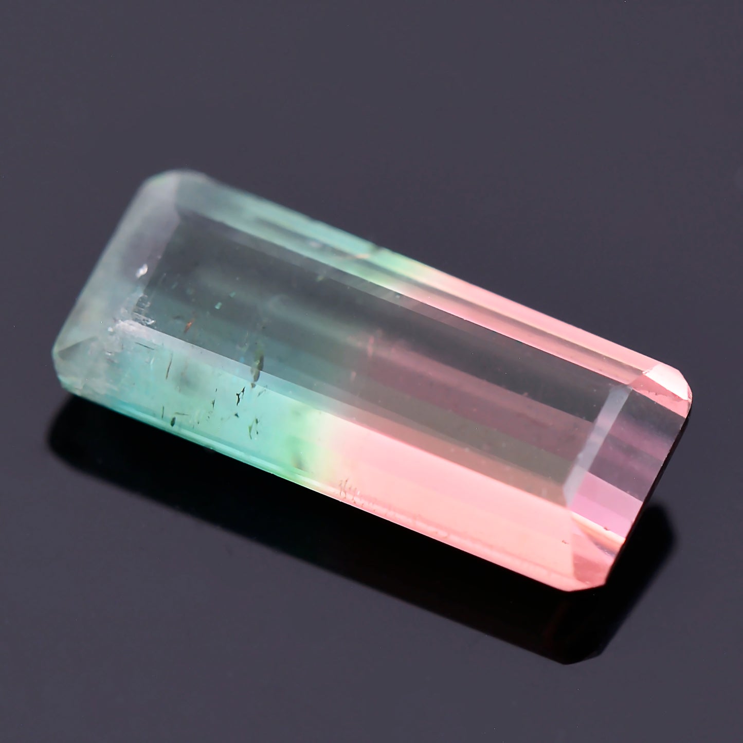 Watermelon Tourmaline, 0.74 cts., 8.8x3.8 mm., Baguette Shape, Bicolor, Green, Pink, Brazil, Natural