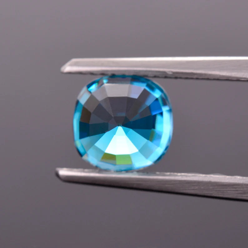 Excellent Electric Blue Zircon Gemstone from Cambodia, 3.98 cts., 7.8x7.4 mm., Cushion Cut