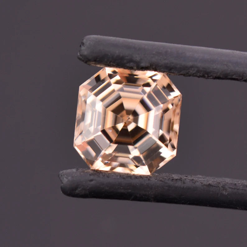 Fabulous Peach Champagne Zircon Gemstone from Tanzania, 3.42 cts., 7.6 mm., Asscher Cut