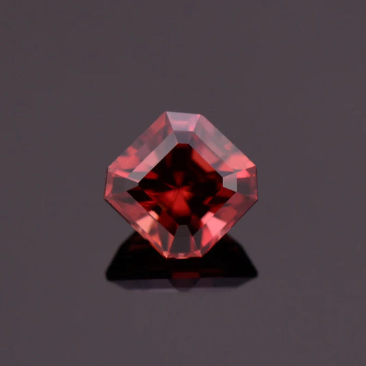 Stunning Red Zircon Gemstone from Tanzania, 2.17 cts., 6.5 mm., Asscher Cut