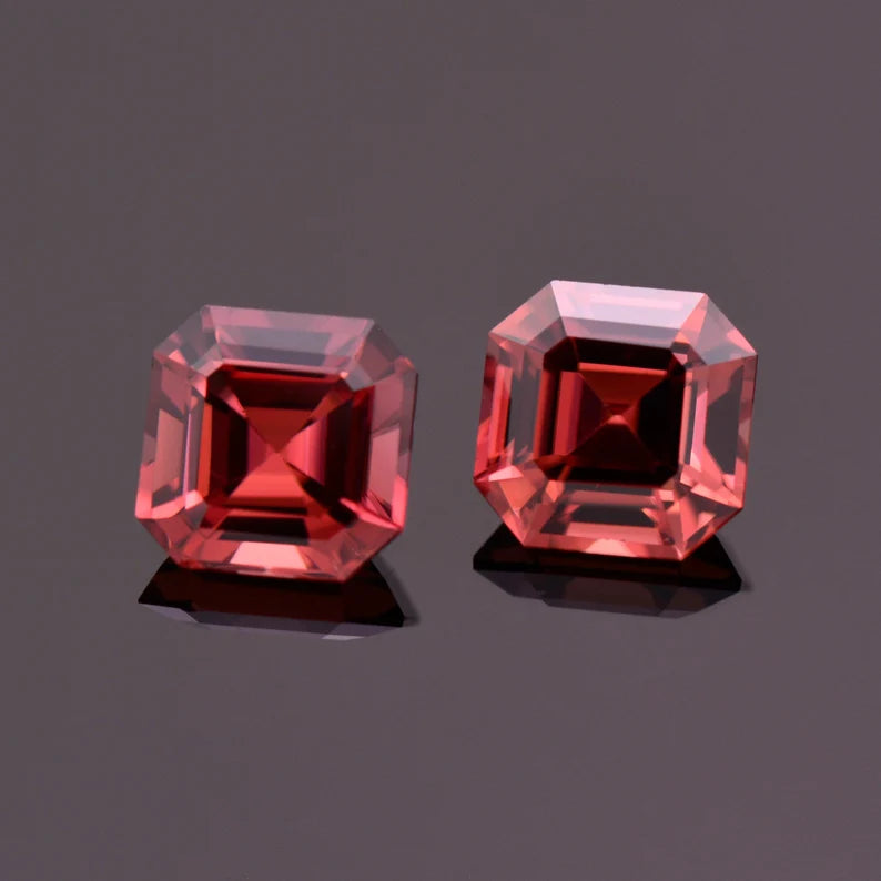 Fantastic Pink Zircon Gemstone Match Pair from Tanzania, 4.57 tcw., 7 mm., Asscher Cut