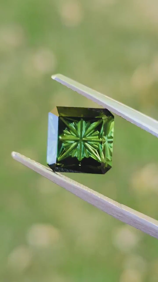 Excellent Green Tourmaline Gemstone from Brazil, 3.50 cts., 9.7x3.6 mm., Fantasy Cut Asscher Shape