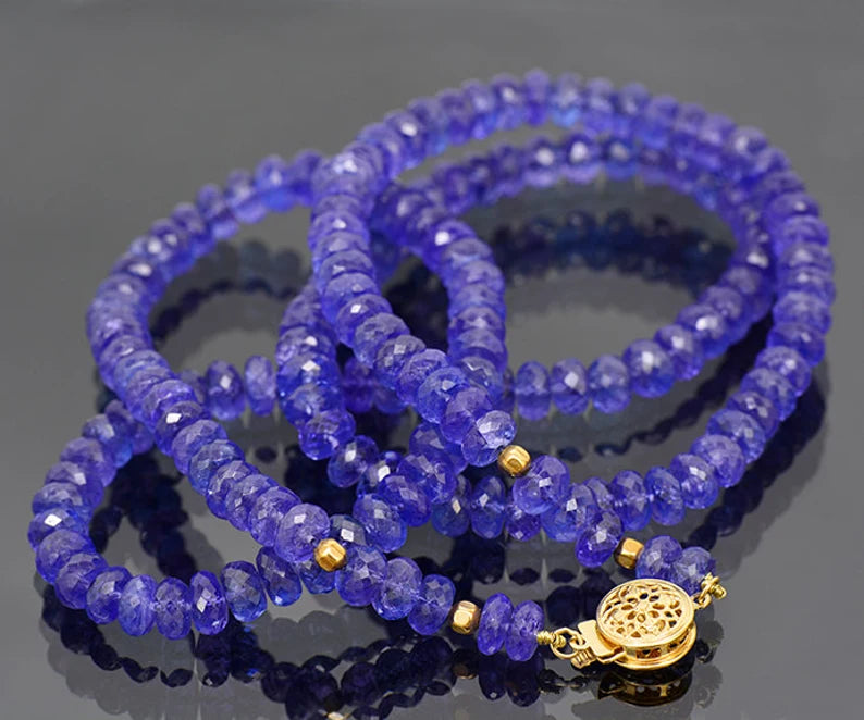 Breathtaking Faceted Tanzanite Bead Necklace with 14 kt Yellow Gold Clasp 196.0 cts.