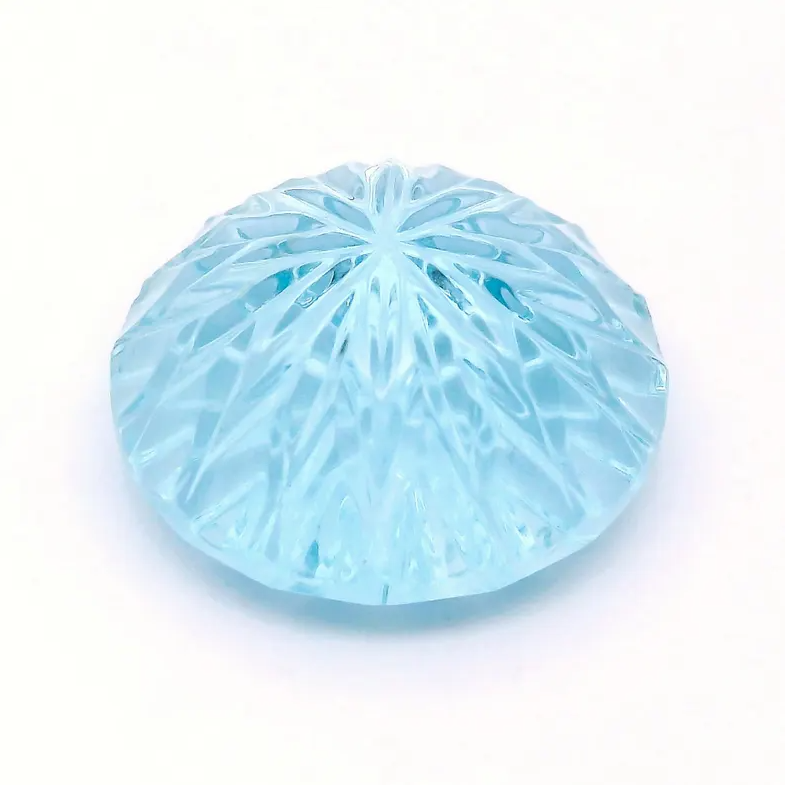 Fabulous Blue Aquamarine Optic Bloom Gemstone, 15.54 cts., 17 mm., Fantasy Carved Rose Cut Round