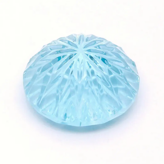 Fabulous Blue Aquamarine Optic Bloom Gemstone, 15.54 cts., 17 mm., Fantasy Carved Rose Cut Round