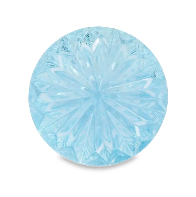 Fabulous Blue Aquamarine Optic Bloom Gemstone, 15.54 cts., 17 mm., Fantasy Carved Rose Cut Round