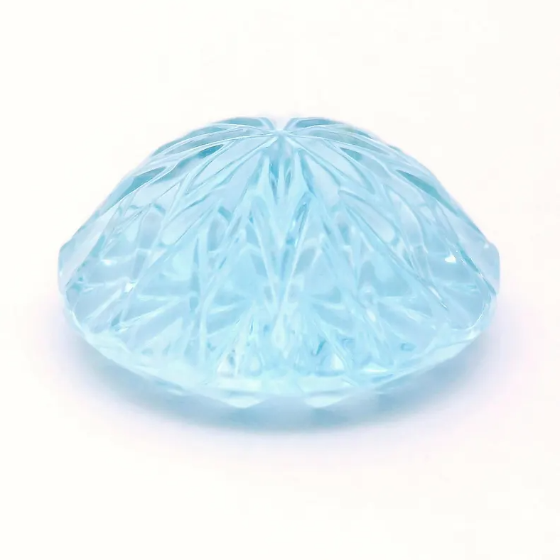 Fabulous Blue Aquamarine Optic Bloom Gemstone, 15.54 cts., 17 mm., Fantasy Carved Rose Cut Round