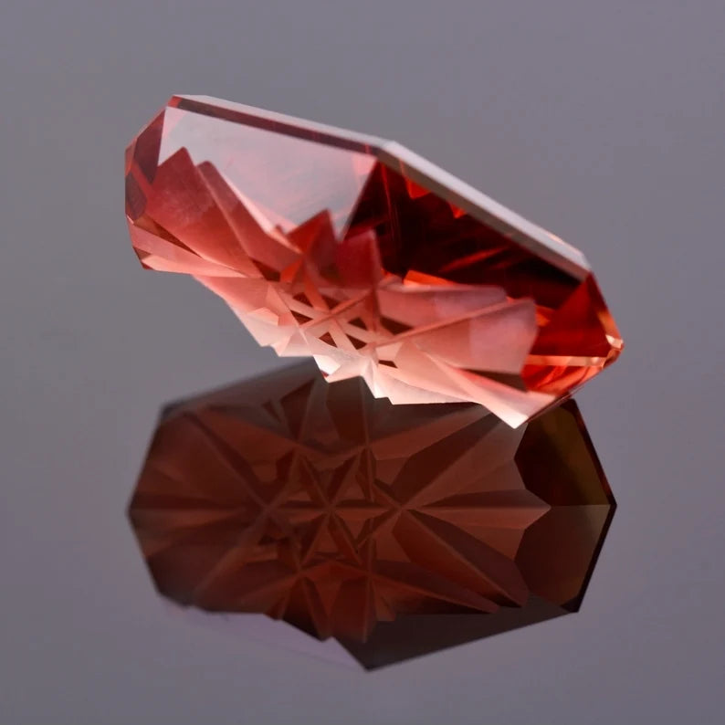 Exquisite Red Sunstone Gem from Oregon, 12.11 cts., 21x13 mm., Fantasy Cut Cushion Shape