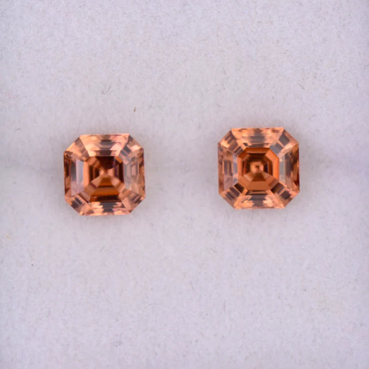 Brilliant Bright Orange Zircon Gemstone Match Pair, 2.53 tcw., 5.5 mm., Asscher Cut