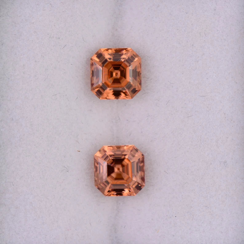 Brilliant Bright Orange Zircon Gemstone Match Pair, 2.53 tcw., 5.5 mm., Asscher Cut