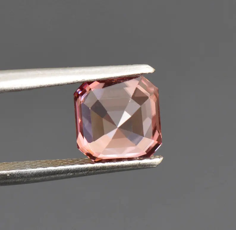 Excellent Pink Champagne Zircon Asscher Cut Gemstone, 6.6 mm., 2.31 cts.