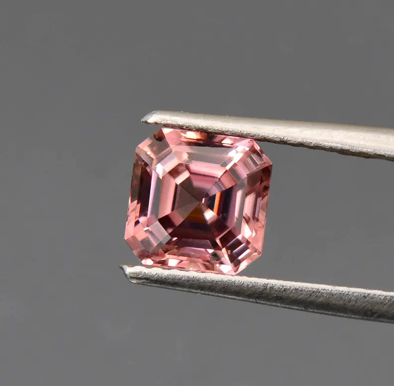 Excellent Pink Champagne Zircon Asscher Cut Gemstone, 6.6 mm., 2.31 cts.