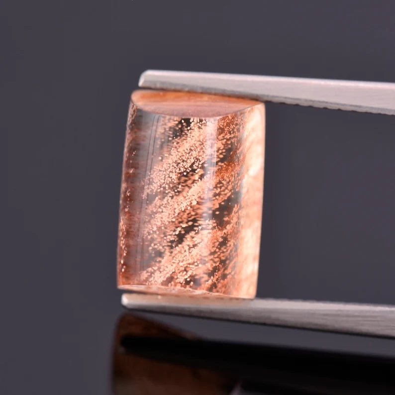 Gorgeous Copper Shiller Sunstone Gemstone, 6.87 cts., 12x8 mm., Barrel Top Cabochon Rectangle Shape