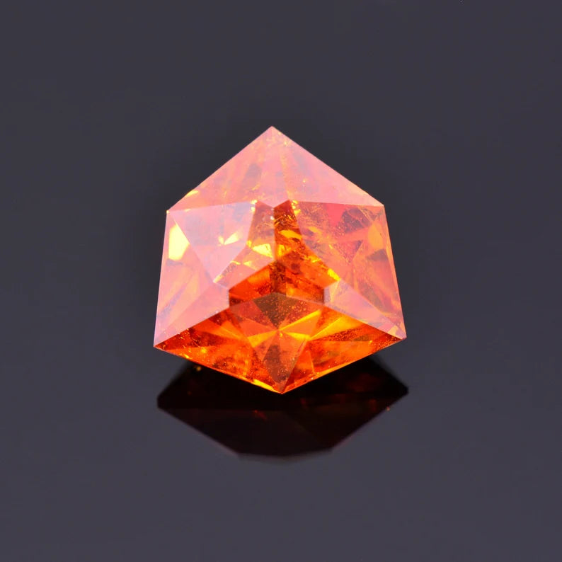 Excellent Orange Sphalerite Gemstone from Spain, 4.58 cts., 10 mm., Precision Cut Trillion Shape