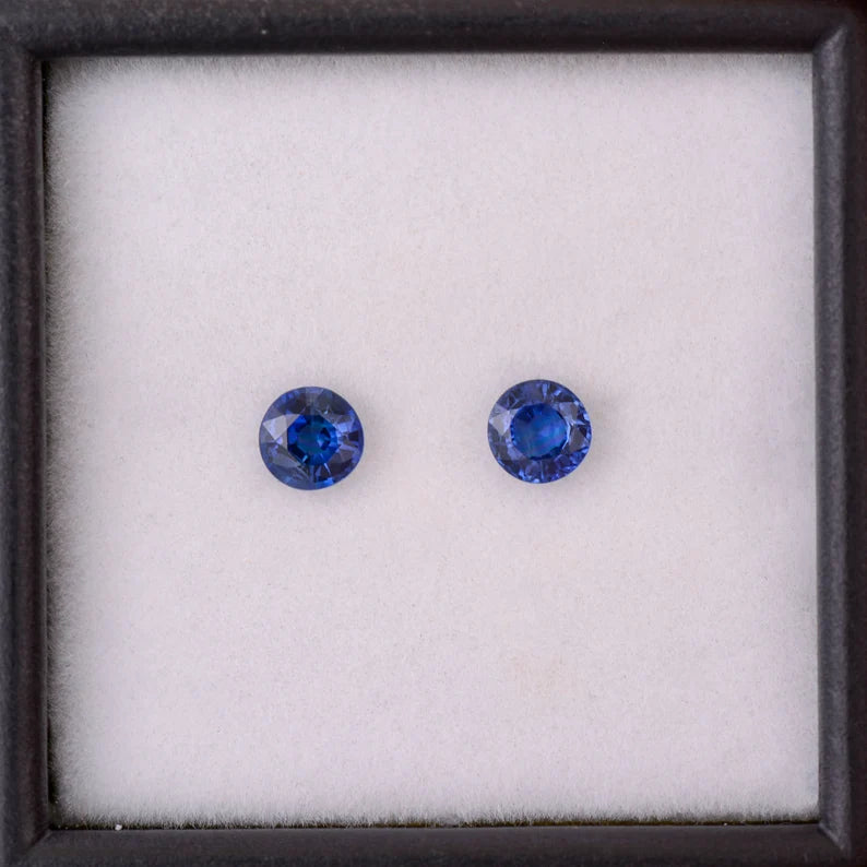 Gorgeous Blue Sapphire Gemstone Match Pair from Sri Lanka, 0.72 tcw., 4 mm., Rounds