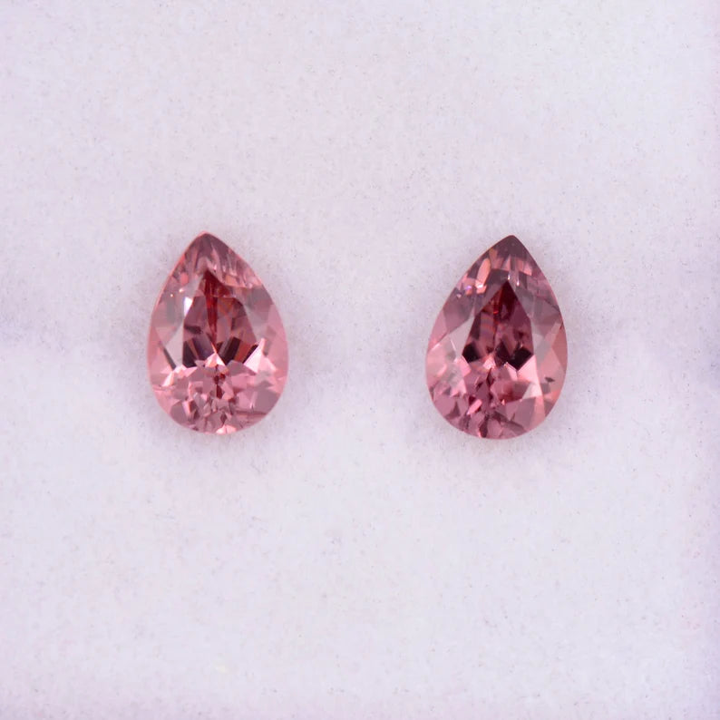 Beautiful Pink Zircon Gemstone Match Pair from Tanzania, 2.23 tcw., 7x5 mm., Pear Shape