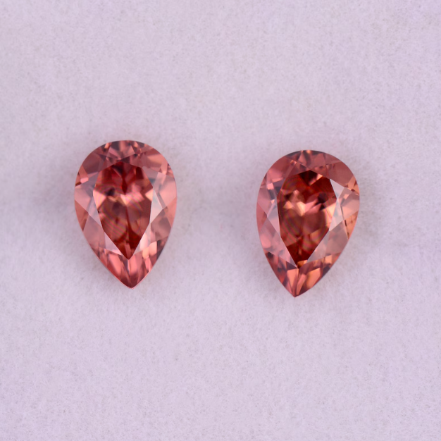 Stunning Peachy Pink Zircon Gemstone Match Pair from Tanzania, 2.20 tcw., 7x5 mm., Pear Shape