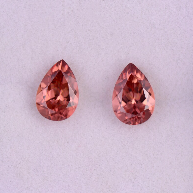 Stunning Peachy Pink Zircon Gemstone Match Pair from Tanzania, 2.20 tcw., 7x5 mm., Pear Shape