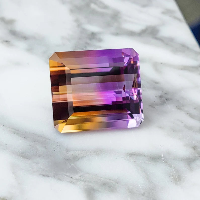 Exquisite Large Ametrine Gemstone from Bolivia, 40.18 cts., 22x19 mm., Step Emerald Cut