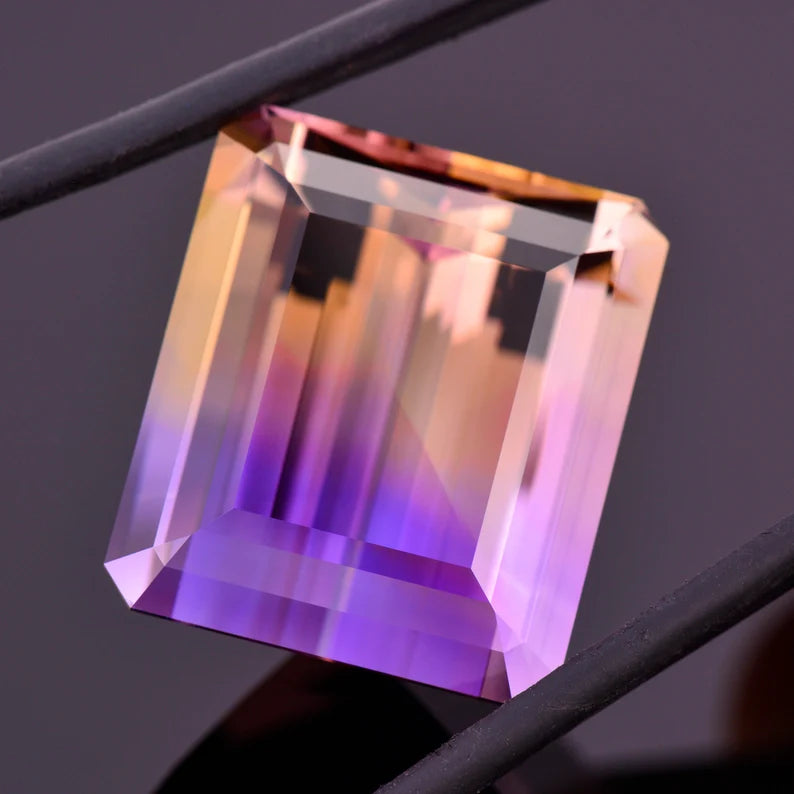 Exquisite Large Ametrine Gemstone from Bolivia, 40.18 cts., 22x19 mm., Step Emerald Cut