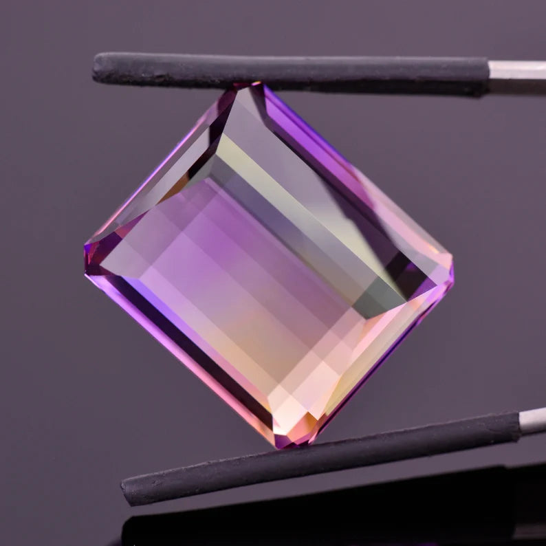 Exquisite Large Ametrine Gemstone from Bolivia, 40.18 cts., 22x19 mm., Step Emerald Cut