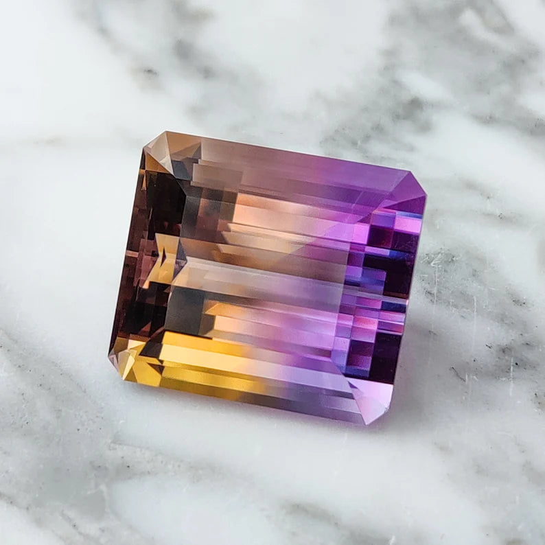 Exquisite Large Ametrine Gemstone from Bolivia, 40.18 cts., 22x19 mm., Step Emerald Cut