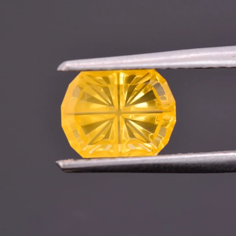 Incredible Canary Yellow Sapphire Gemstone from Sri Lanka, 1.62 cts., 8x6 mm., Fantasy Cut Grecian Shape