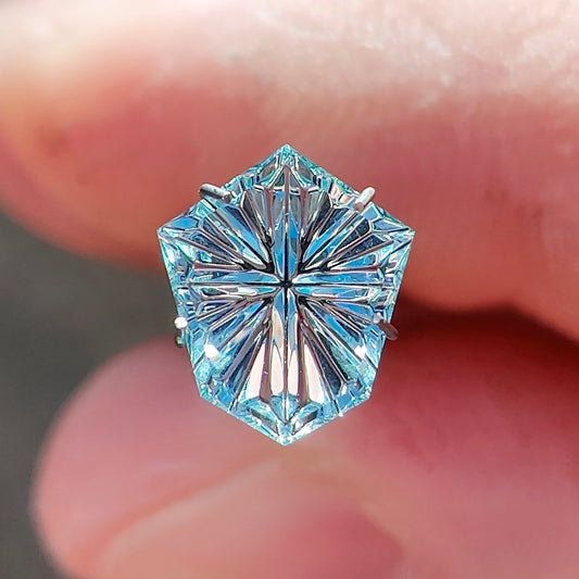 Aquamarine, 1.32 cts., 10.1x8.6 mm., Shield Fantasy, Blue, Idaho, Natural