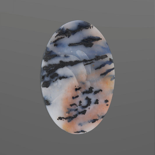 Dendritic Agate, 4.01 cts., 15.0 x 9.7 mm, Cabochon Oval, Black, Tan, Nevada, Natural
