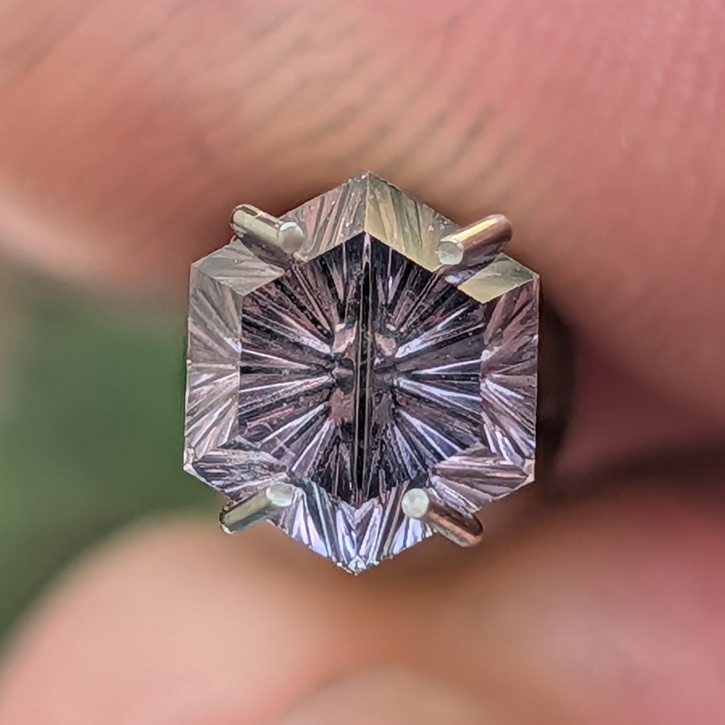 Dragon Sapphire, 1.36 cts., 6.0 x 6.0 mm, Fantasy Hexagon, Purple, Peach, Tanzania, Natural
