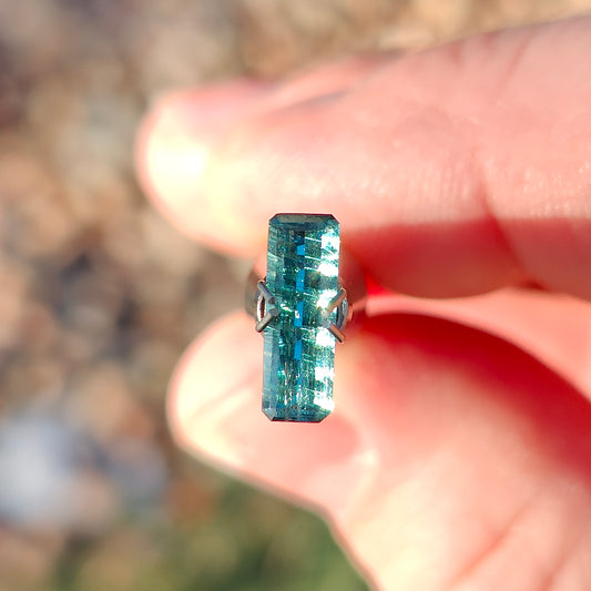 Tourmaline, 1.10 cts., 11.4x3.9 mm., Concave Bar, Blue, Brazil, Natural