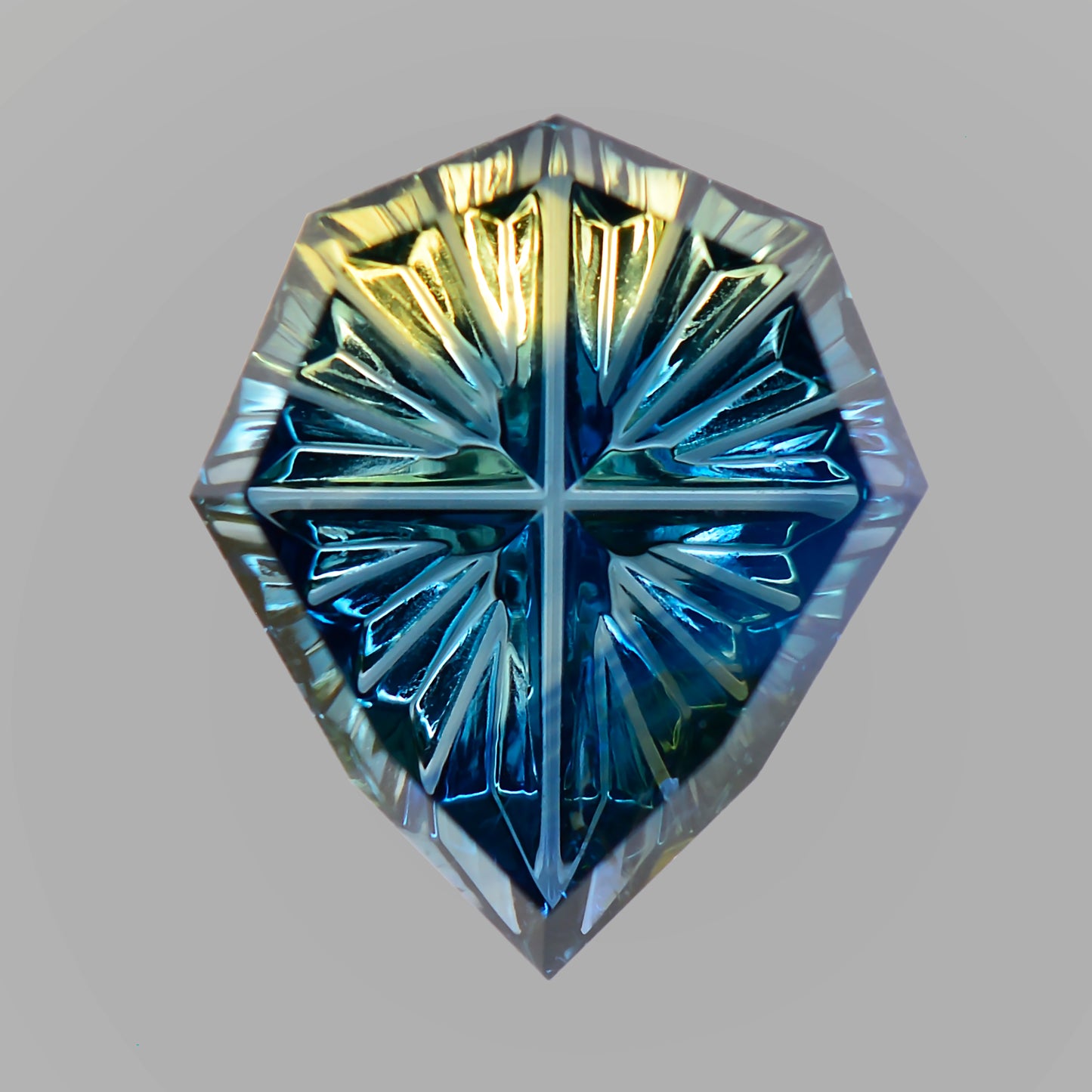 Parti Sapphire, 1.56 cts., 9.2 x 7.8 mm, Fantasy Shield, Blue, Yellow, Bicolor, Australia, Natural