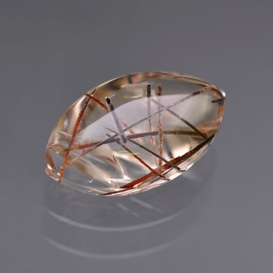 Quart with Rutile, 28.75 cts., 27x16 mm, Fantasy Marquise, Colorless, Red, Brazil, Natural