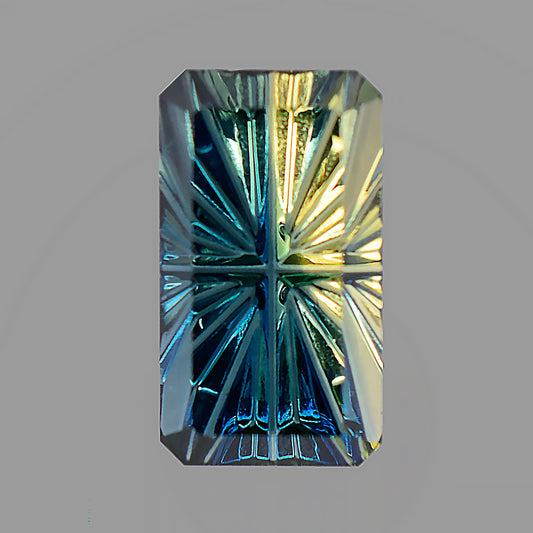 Parti Sapphire, 1.08 cts., 7.6x4.2 mm, Fantasy Emerald Shape, Bicolor, Blue, Yellow, Australia, Natural