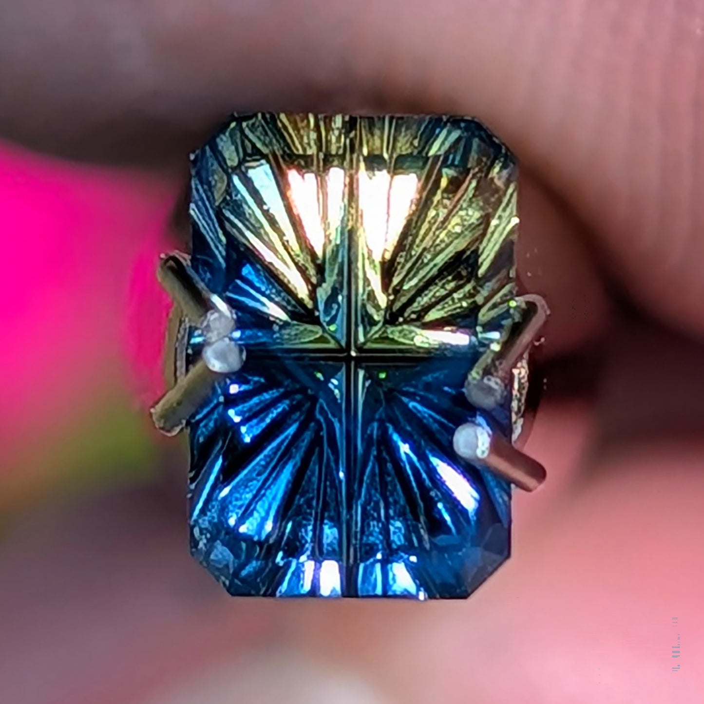 Parti Sapphire, 0.90 cts., 6.8 x 4.5 mm, Fantasy Emerald Cut, Blue, Yellow, Bicolor, Australia, Natural