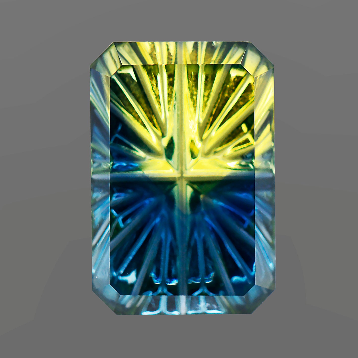 Parti Sapphire, 0.90 cts., 6.8 x 4.5 mm, Fantasy Emerald Cut, Blue, Yellow, Bicolor, Australia, Natural