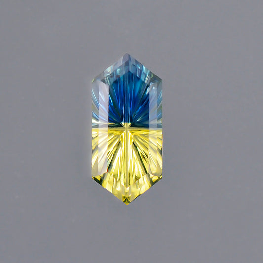 Parti Sapphire, 0.97 cts., 9.3x4.3 mm., Rupee Fantasy, Bicolor, Blue, Yellow, Australia, Natural