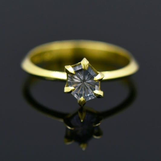 Sapphire Electrum Gold Ring, 0.82 cts, 7.7 mm, Fantasy Hexagon, Purple, Montana, Heated