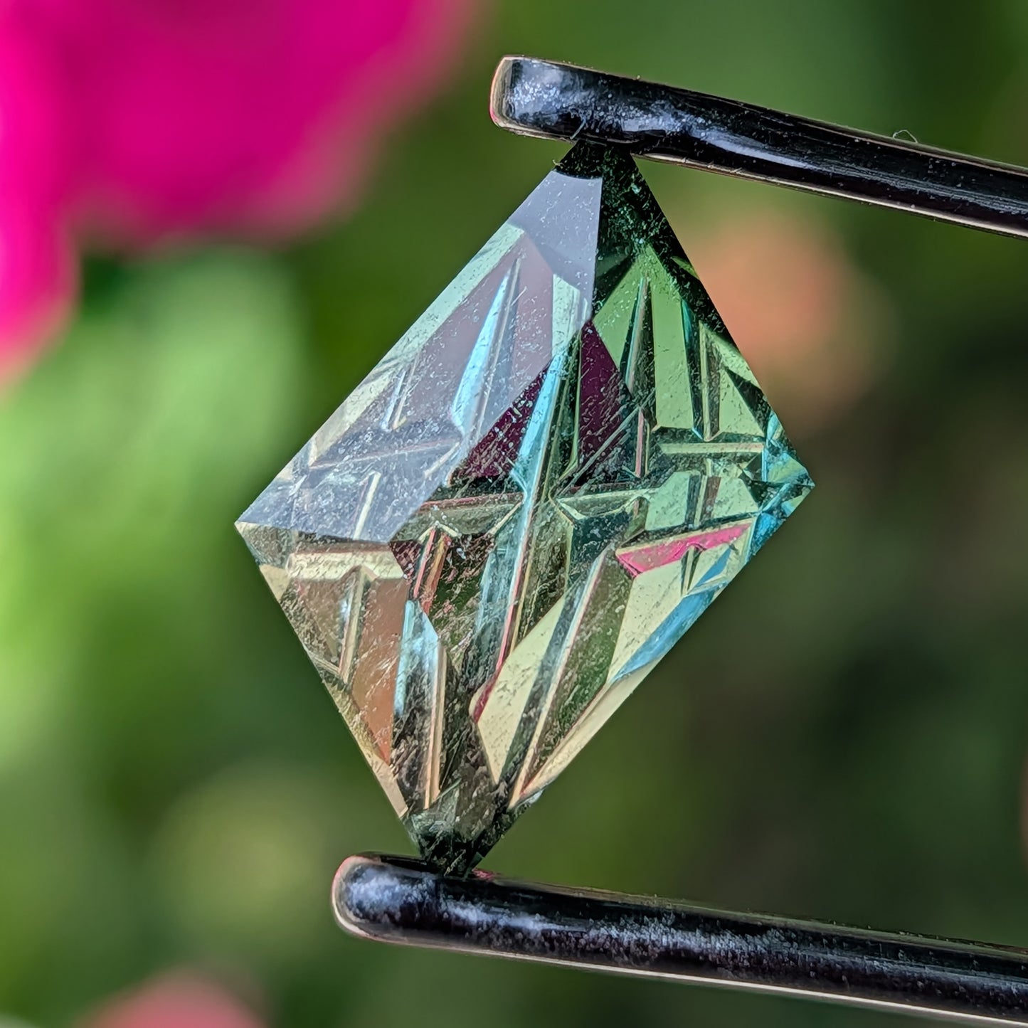 Tourmaline,  11.99 cts., 13.3 x 10.3 mm, Fantasy Trapezoid, Bicolor, Green, Yellow, Brazil, Natural