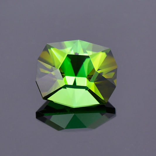 Tourmaline, 3.12 cts., 9.7x8.3 mm., Cushion Shape, Bicolor, Green, Olive, Brazil, Natural